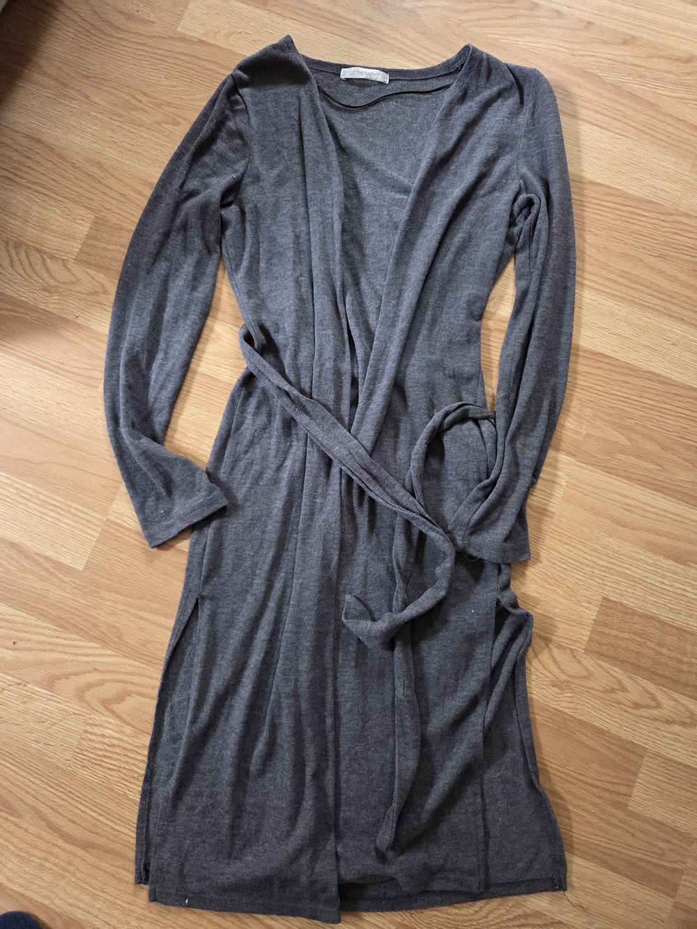 therapy Charcoal Gray Long Wrap Cardigan